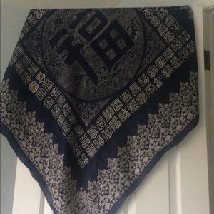 Silk scarf, navy & white Asian print
